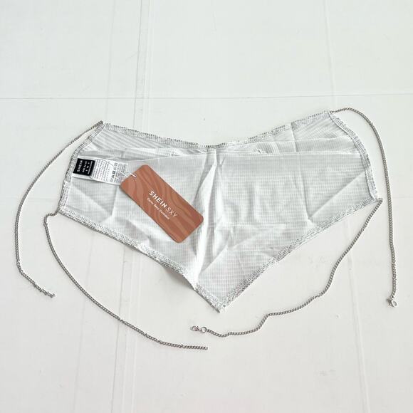 New SHEIN Backless Ruched Bandana Chain Metallic Halter Rhinestone Top SIZE S - Picture 4 of 5